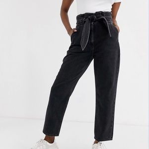 & Other Stories dark charcoal paperbag waist tie denim pants
